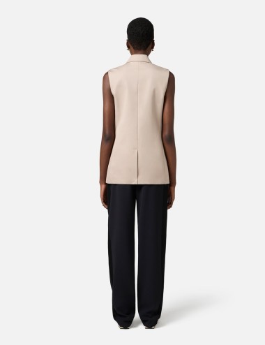 Gilet in gabardina di cotone con fiore ricamato greige