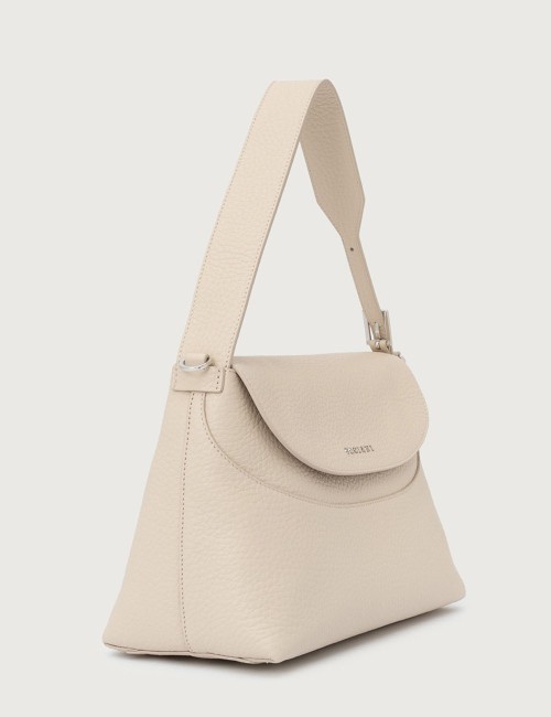 Borsa a spalla Nana Soft in pelle martellata con tracolla avorio