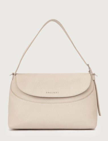Borsa a spalla Nana Soft in pelle martellata con tracolla avorio