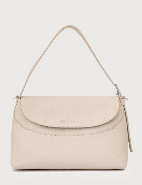 Borsa a spalla Nana Soft in pelle martellata con tracolla avorio