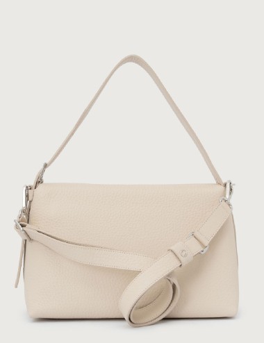 Borsa a spalla Nana Soft in pelle martellata con tracolla avorio