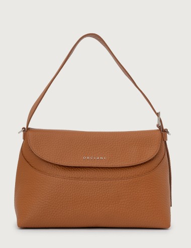 Borsa a spalla Nana Soft in pelle martellata con tracolla cuoio