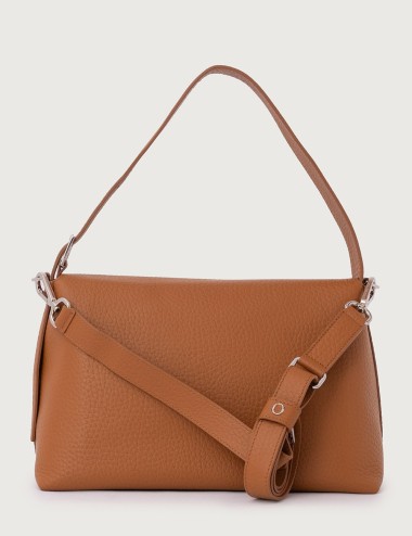 Borsa a spalla Nana Soft in pelle martellata con tracolla cuoio
