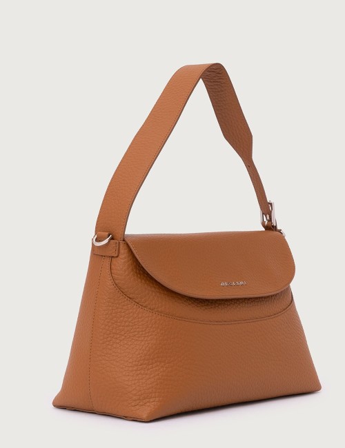 Borsa a spalla Nana Soft in pelle martellata con tracolla cuoio
