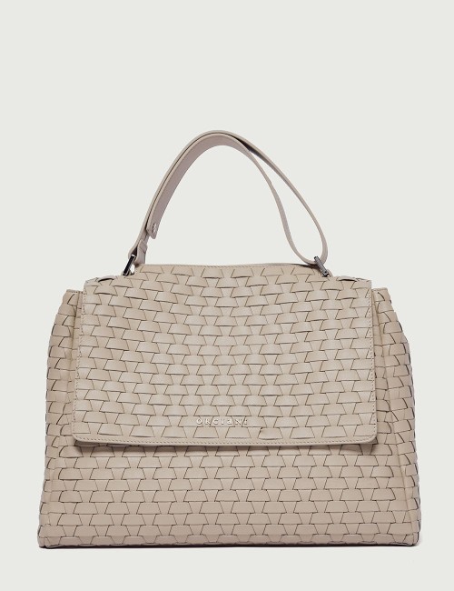 Sveva Nappa Woven Midi leather shoulder bag ivory