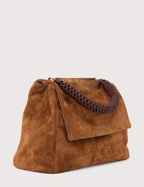 Sveva Peach Midi leather shoulder bag with strap brown