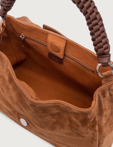 Sveva Peach Midi leather shoulder bag with strap brown