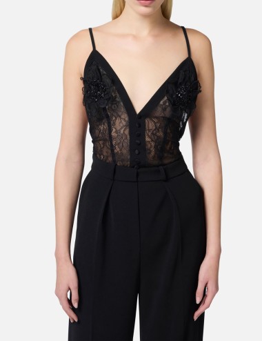 Jumpsuit in lightweight crêpe fabric with floral embroideries black