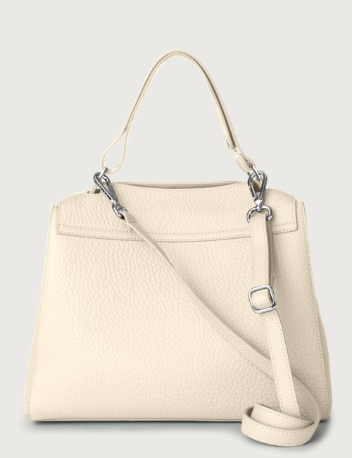 Borsa Sveva Soft Media a spalla in pelle con tracolla avorio