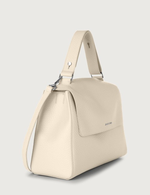 Borsa Sveva Soft Media a spalla in pelle con tracolla avorio