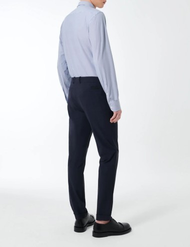 Oxford Jacquard Open Shirt Dark Blue Vertical Stripes Fancy