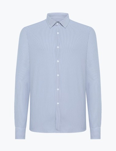 Camicia Oxford Jacquard Open Shirt Dark Blue Vertical Stripes Fancy