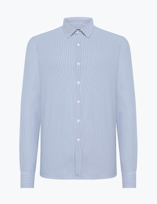 Oxford Jacquard Open Shirt Dark Blue Vertical Stripes Fancy