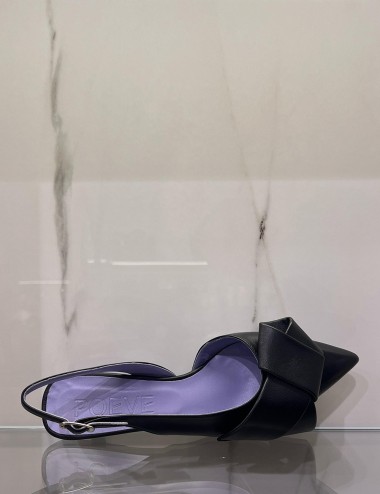Slingback in nappa con fiocco nero