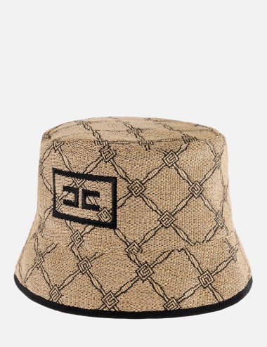 Cappello bucket in rafia con losanga paglia nero