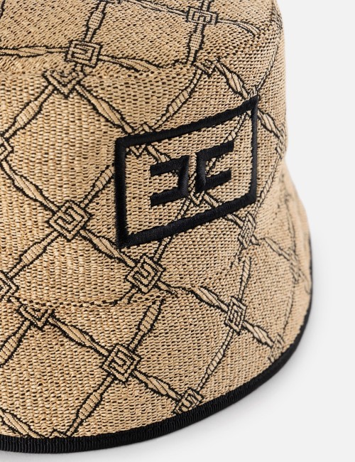 Raffia bucket hat with diamond Hay Black