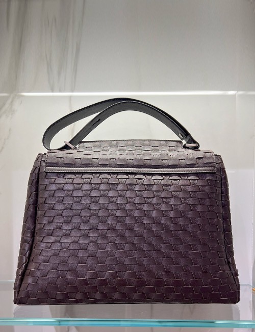 Borsa Sveva Nappa Woven Media a spalla in pelle intrecciata cioccolato