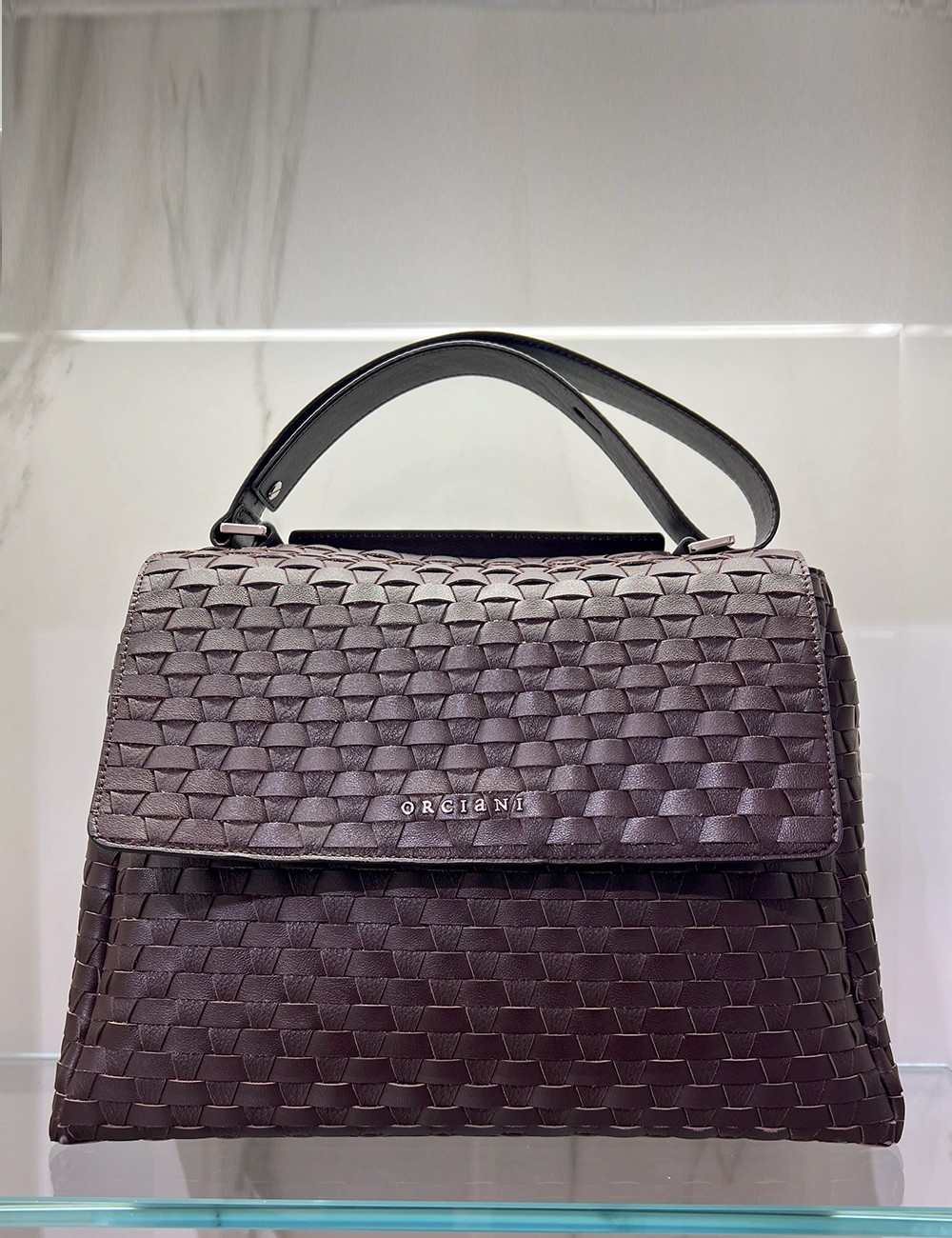 Borsa Sveva Nappa Woven Media a spalla in pelle intrecciata cioccolato