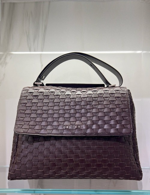 Borsa Sveva Nappa Woven Media a spalla in pelle intrecciata cioccolato