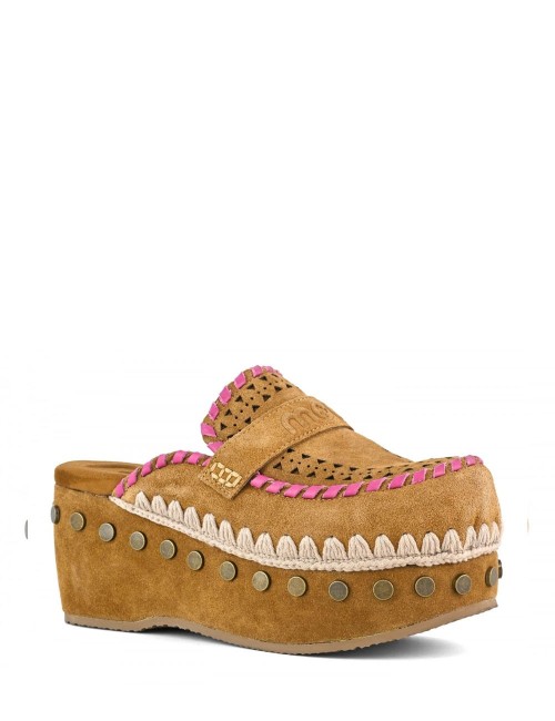 Zoccolo Clog leather overstitch cognac