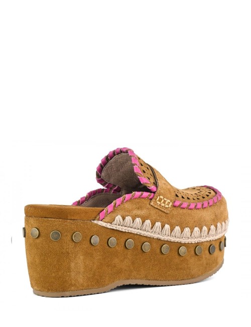 Clog leather overstitch cognac