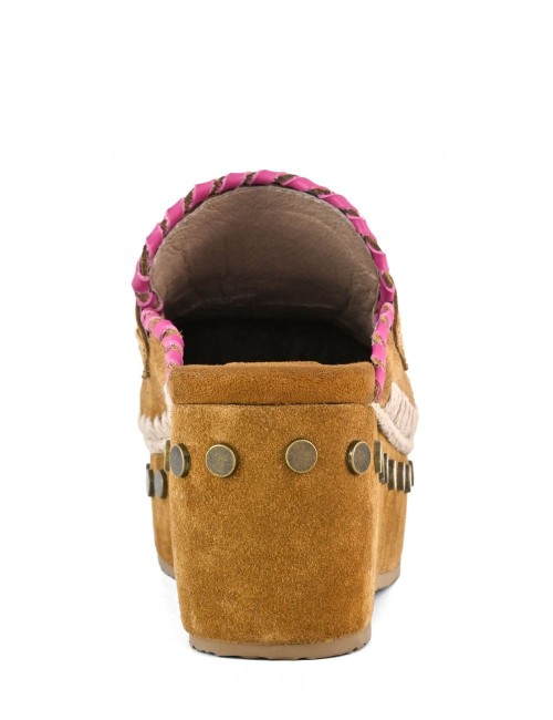 Zoccolo Clog leather overstitch cognac