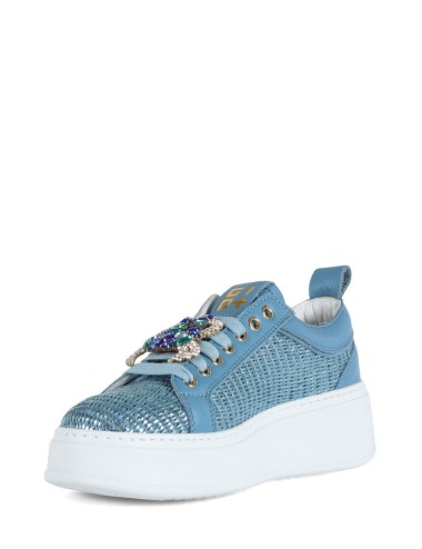 Sneakers PIA350B in pelle e rafia granchio celeste