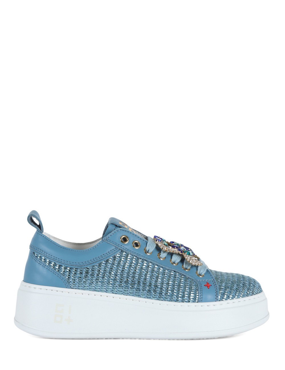 Sneakers PIA350B in pelle e rafia granchio celeste