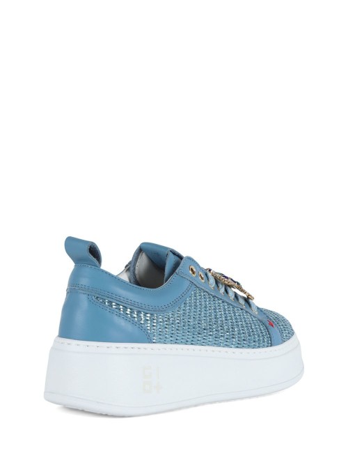 Sneakers PIA350B in pelle e rafia granchio celeste