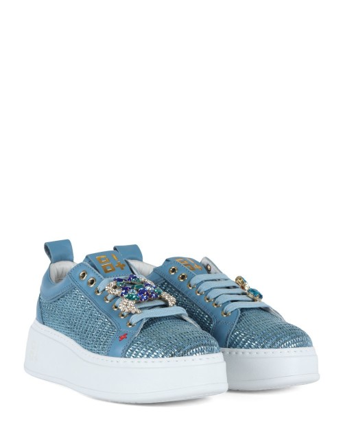 Sneakers PIA350B in pelle e rafia granchio celeste