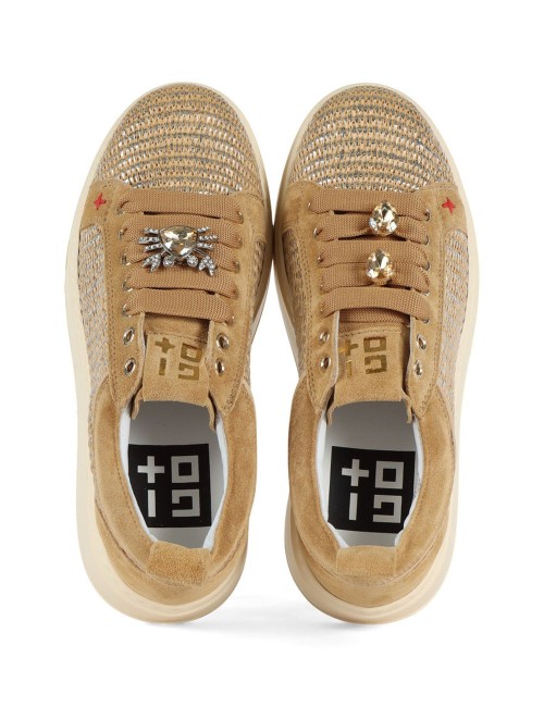 Sneakers PIA350A in pelle e rafia granchio cuoio