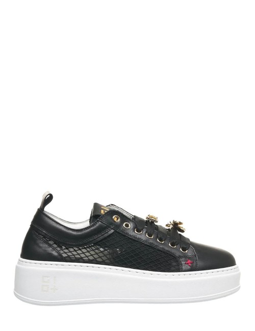 Sneakers PIA342B in pelle e rete ape nera