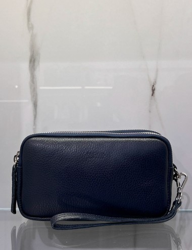 Pochette in pelle con 3 zip blue