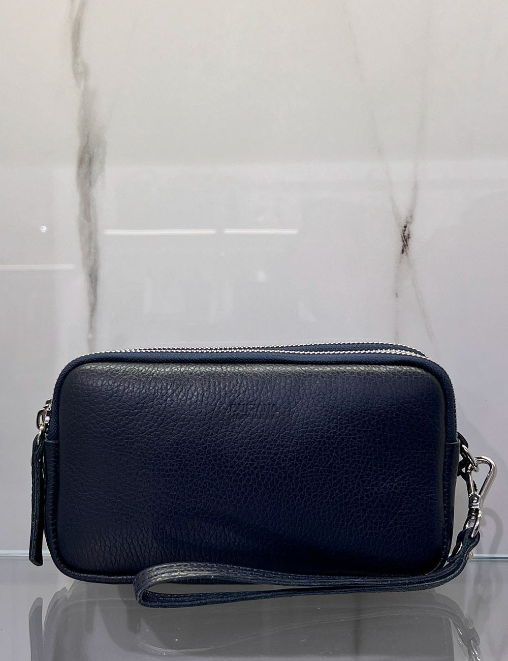 Pochette in pelle con 3 zip blue
