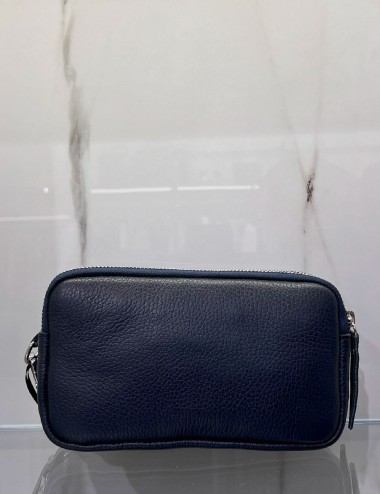 Pochette in pelle con 3 zip blue