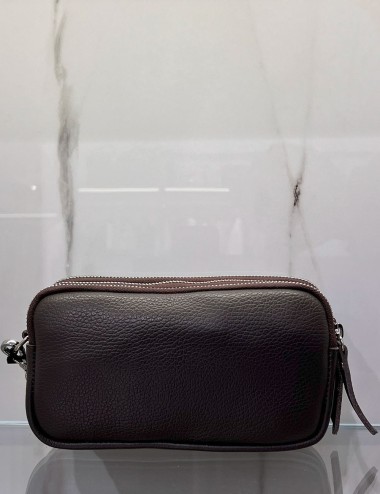 Pochette in pelle con 3 zip brown