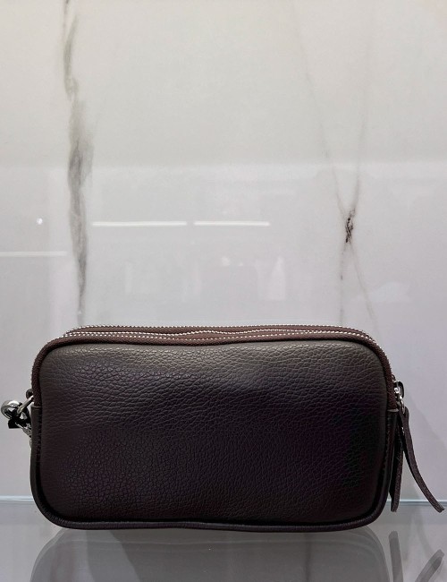Pochette in pelle con 3 zip brown