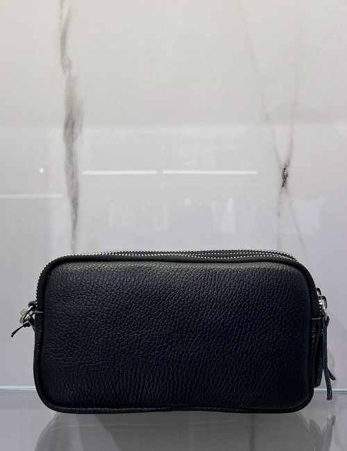 Pochette in pelle con 3 zip black