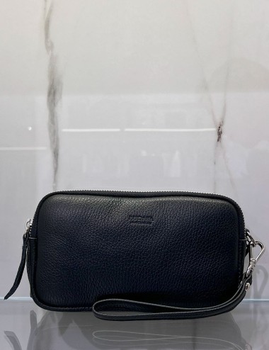 Pochette in pelle con 3 scomparti nera