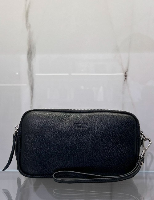 Pochette in pelle con 3 scomparti nera