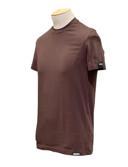 T-shirt con logo ricamato marrone