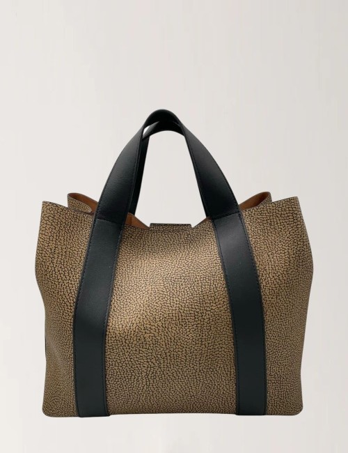 BORSA SHOPPER MEDIUM OP NATURALE/NERO