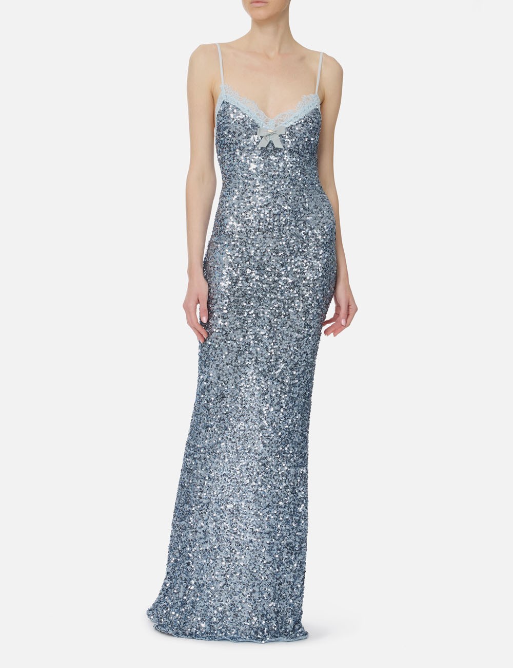 Abito Red Carpet in paillettes e pizzo sky blue