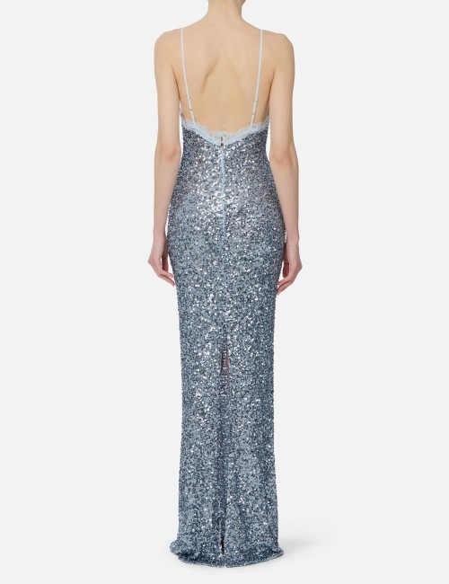 Abito Red Carpet in paillettes e pizzo sky blue