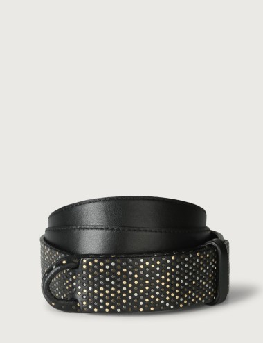 Cintura Nobuckle Bull in cuoio con micro-borchie nera