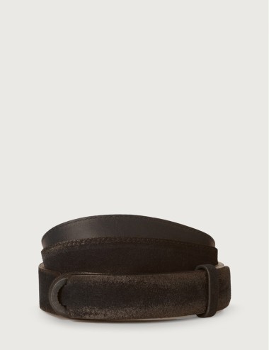 Cloudy suede Nobuckle belt chocolate