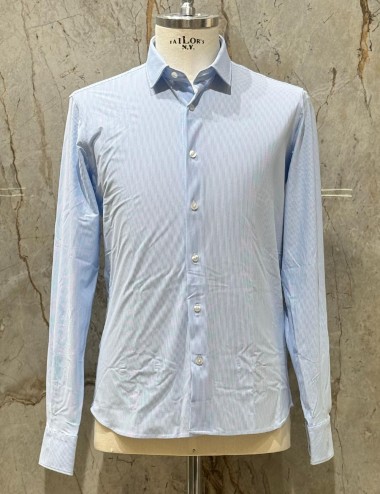 Camicia Oxford Jacquard Open Shirt Light Blue Vertical Stripes Fancy
