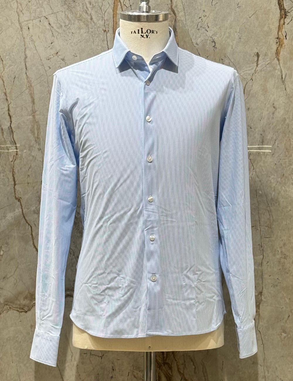 Oxford Jacquard Open Shirt Light Blue Vertical Stripes Fancy