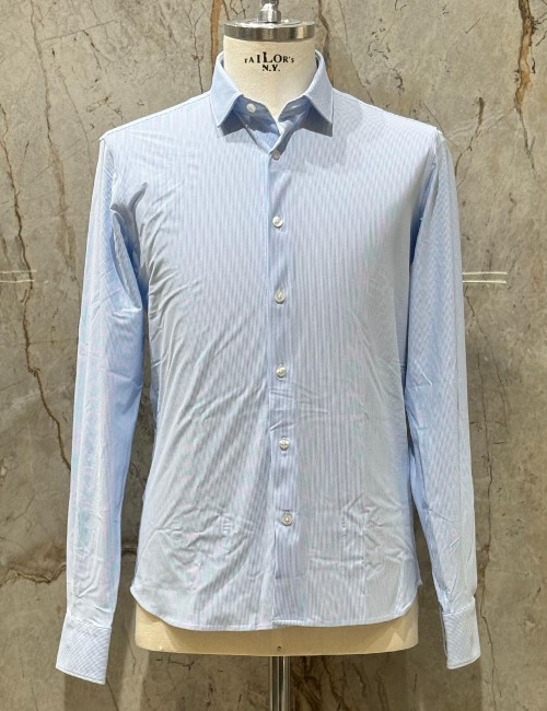 Oxford Jacquard Open Shirt Light Blue Vertical Stripes Fancy