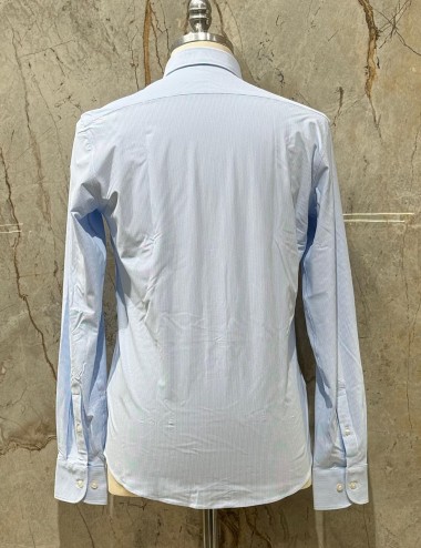 Oxford Jacquard Open Shirt Light Blue Vertical Stripes Fancy